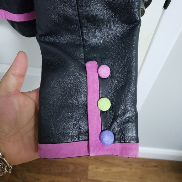 METROSTYLE Leather Jacket with Colorful Trim and Buttons - Picture 7 of 9